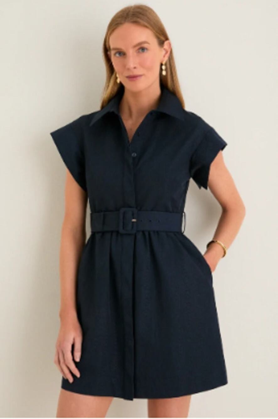 Tuckernuck Navy Mini Chloe Dress Medium Short Sleeve Pockets Belted Party Career